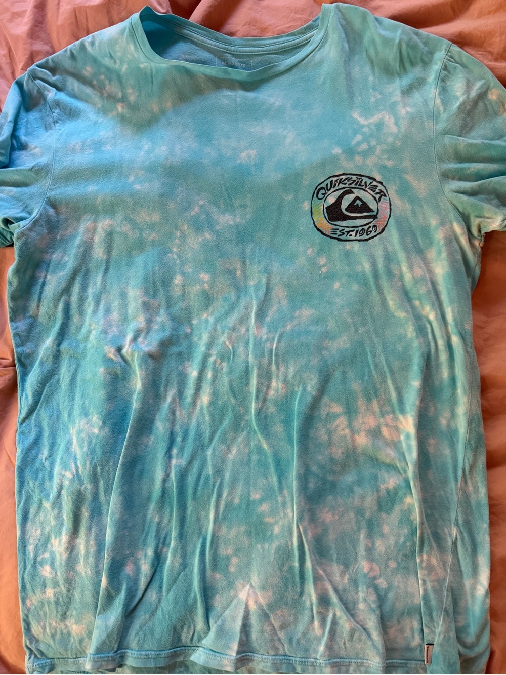Quiksilver Men's Teal Tie-Dye Logo Tee Large